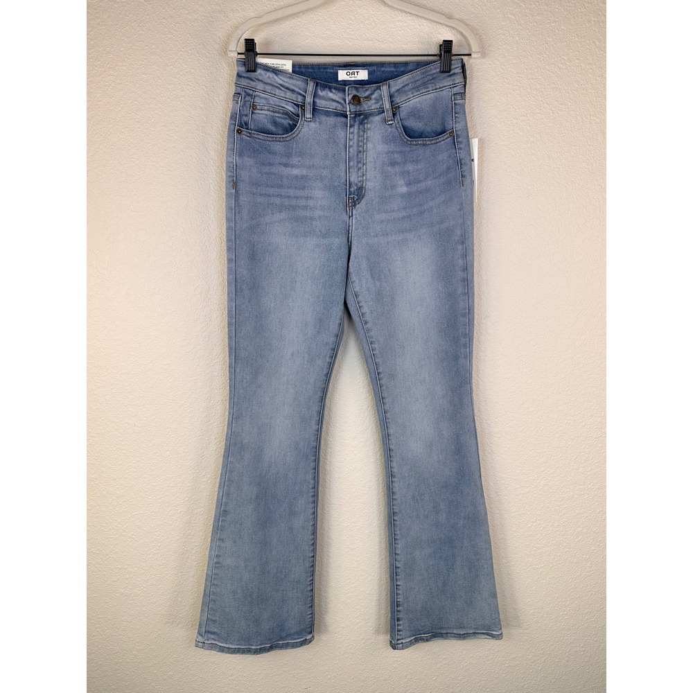 OAT New York High Rise Flare Jeans 28 Light Wash Stretch Soft Denim NWT
